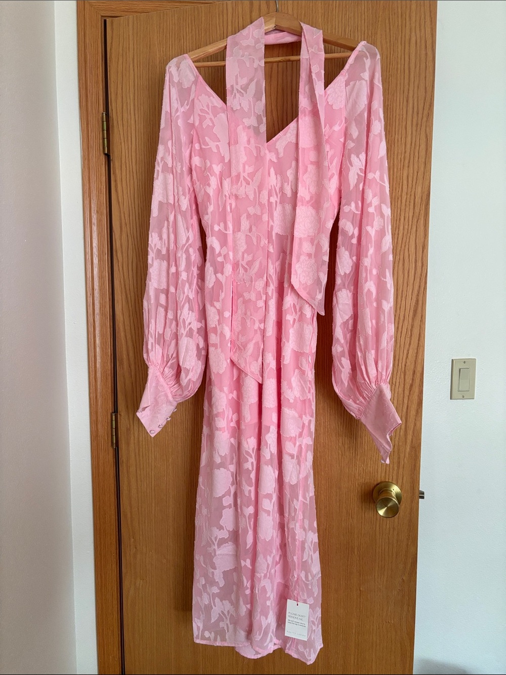 Pink Floral Midi Dress with detached skinny scarf
